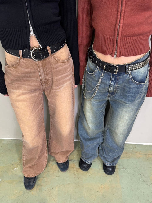 ヴィンテージライク加工ワイドパンツ